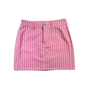 Victor Glemaud Womens Pinstriped Mini Jean Skirt 8 Pink/White Denim Stretch Cute